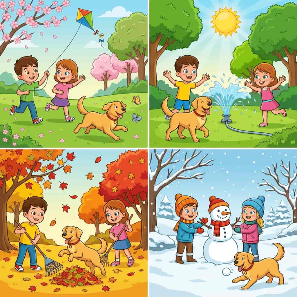 Four-panel seasonal image generated with Ketchup AI AI text to image